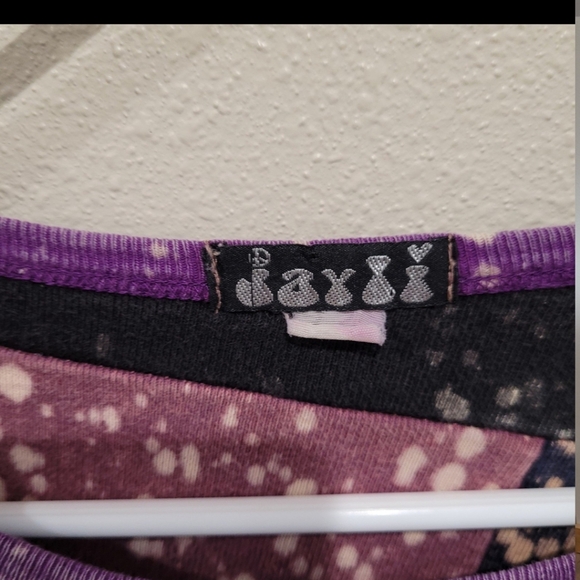 Jayli Bolo Patchwork hippie tunic mini dress punk Women SZ S/M**bleach splatter - Picture 2 of 9